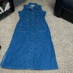 Vintage 90s Denim Sleeveless Button-Down maxi Dress